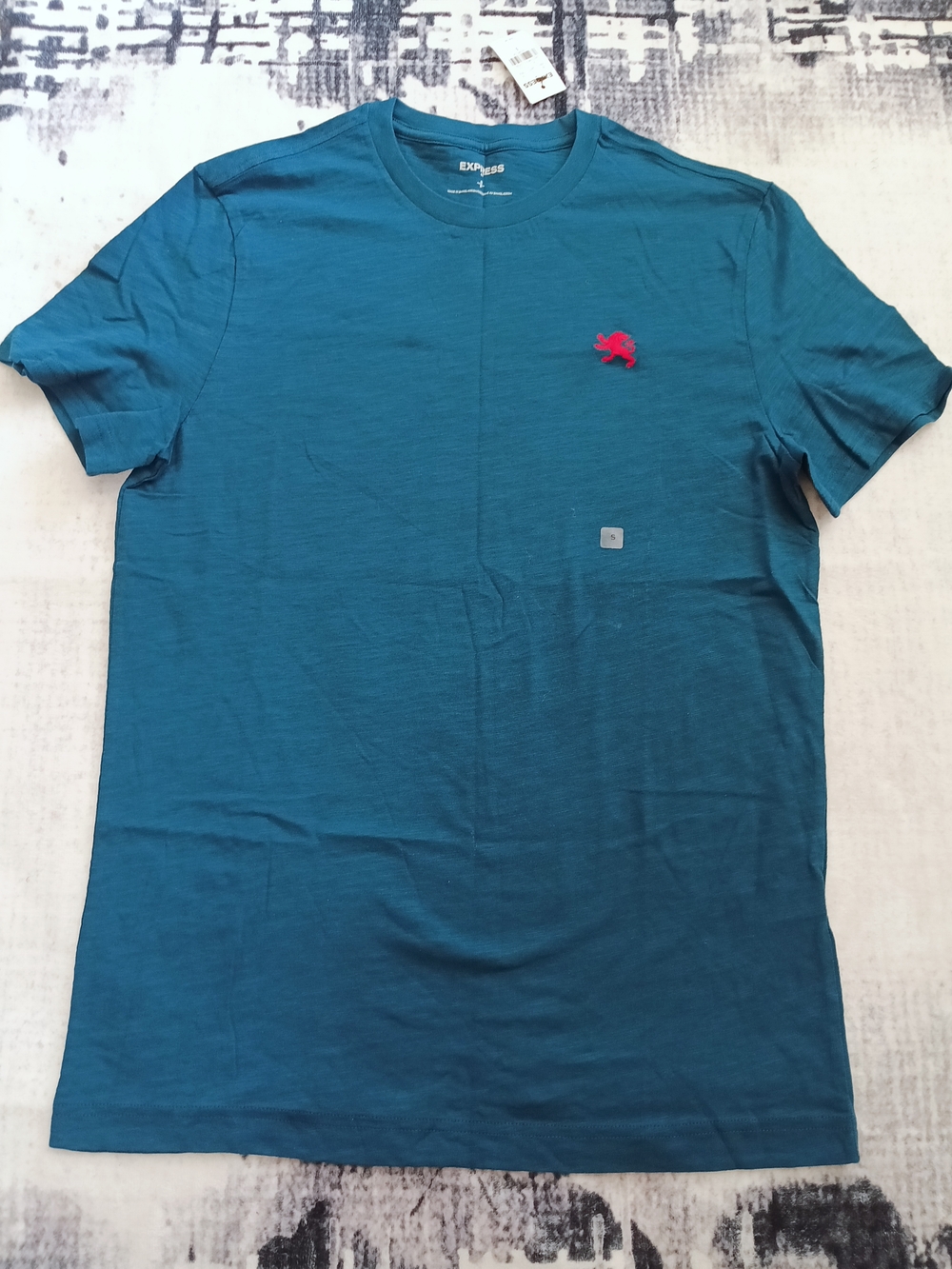 Express Men's Teal Short Sleeve Crew Tee with Red Emblem